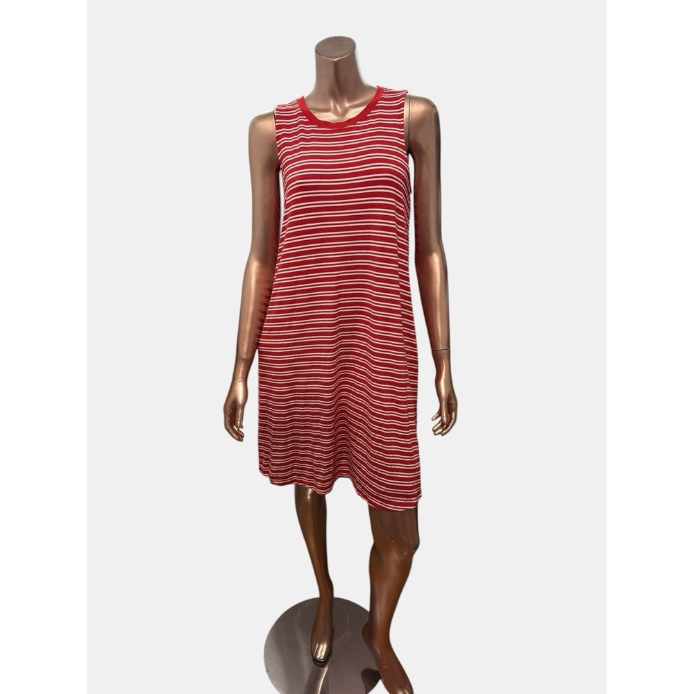 Time and Tru Red White Striped Sleeveless Swing Dress Pockets Beach Vacation/M